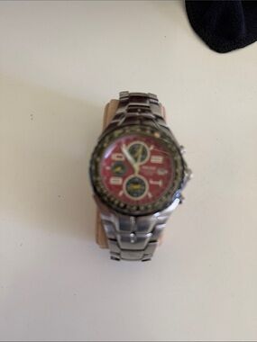 Pulsar Silver-Tone Chronograph Watch with Red Dial